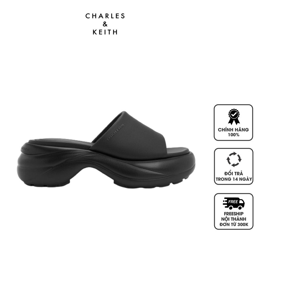 Dép Charles & Keith Wide-Strap Curved Platform Sports CK1-70920151 Black, 35