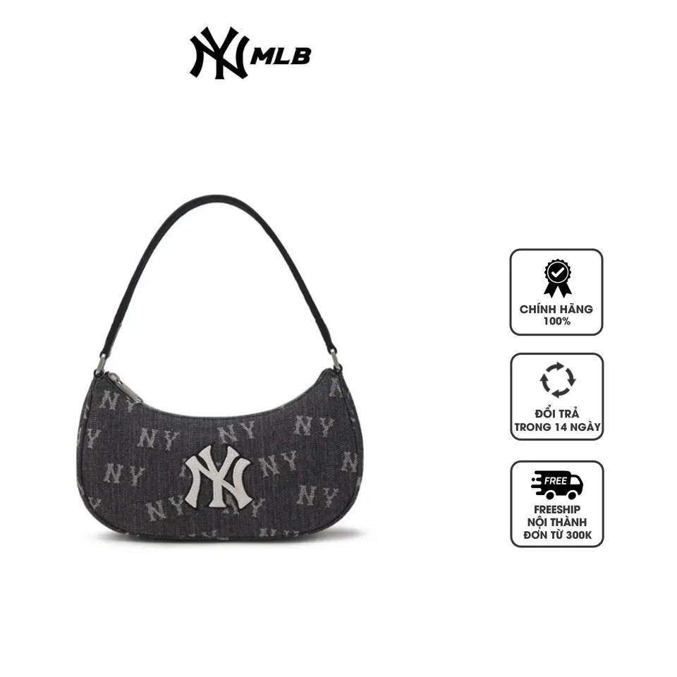 Túi đeo vai MLB Classic Monogram Denim Hobo New York Yankees 3ABQS224N-50NYD màu đen