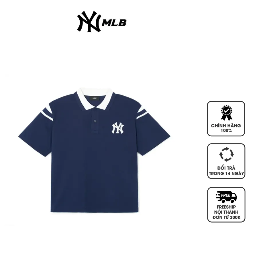 Áo polo MLB Varsity Overfit New York Yankees 3APQV0143-50NYS màu xanh navy, XS