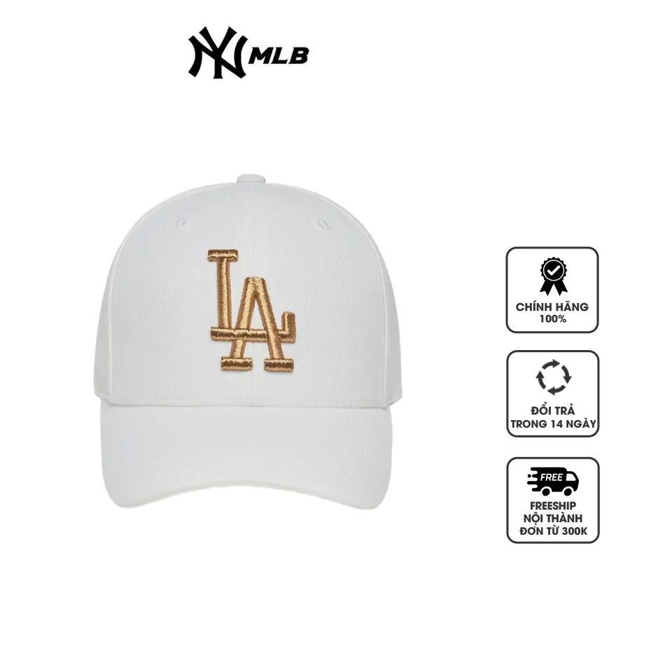 Mũ lưỡi trai MLB Metal Embroidery White Gold 3ACPIG01N-07WHS