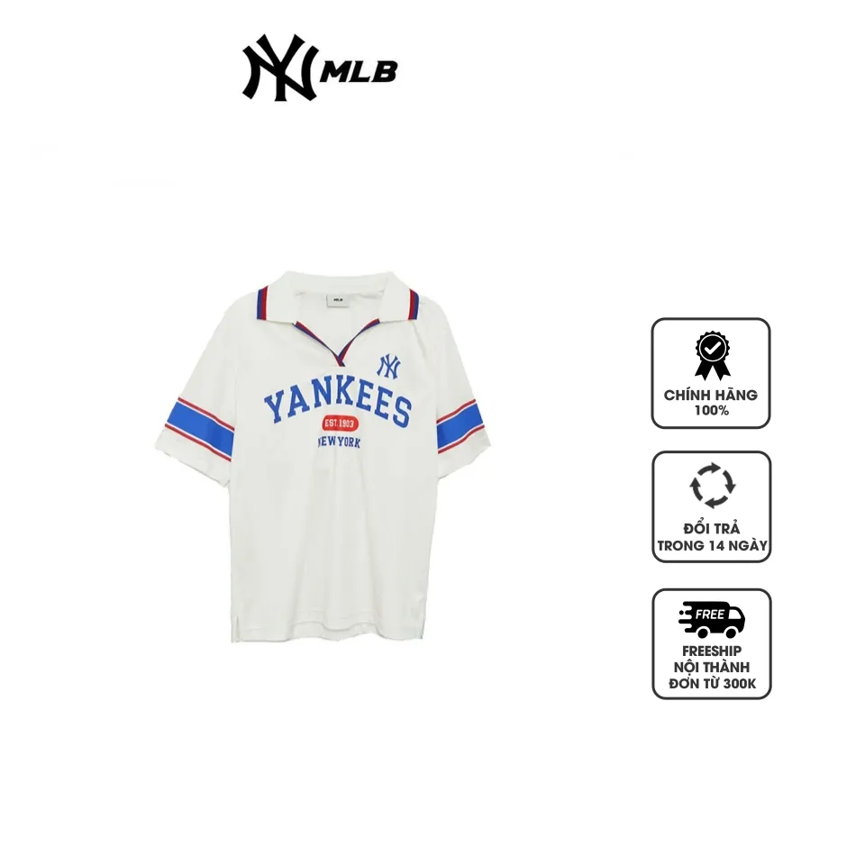 Áo polo thể thao nữ MLB Varsity New York Yankees 3FTSV1743-50IVS màu trắng, XS