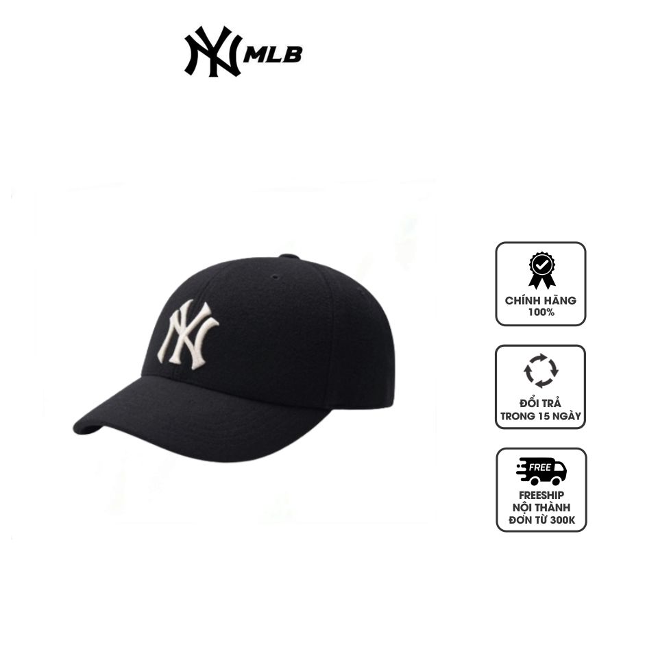 Nón bóng chày unisex MLB Basic Wool Structure NY 3ACPCW136-50BKS màu đen