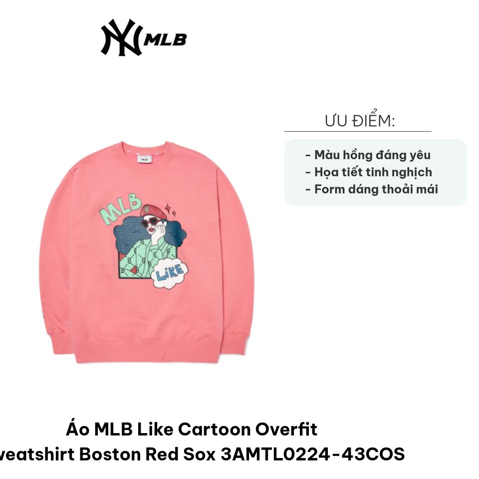 Áo MLB Like Cartoon Overfit Sweatshirt Boston Red Sox 3AMTL0224-43COS