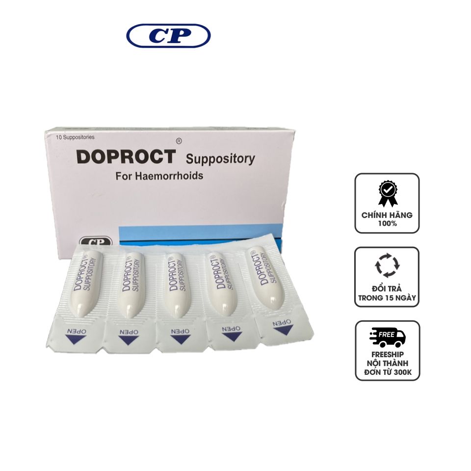Viên đặt hỗ trợ cải thiện trĩ Doproct Thái Lan - Giảm ngứa, sưng, viêm và chảy máu hiệu quả, hộp 10 viên chăm sóc cơ thể