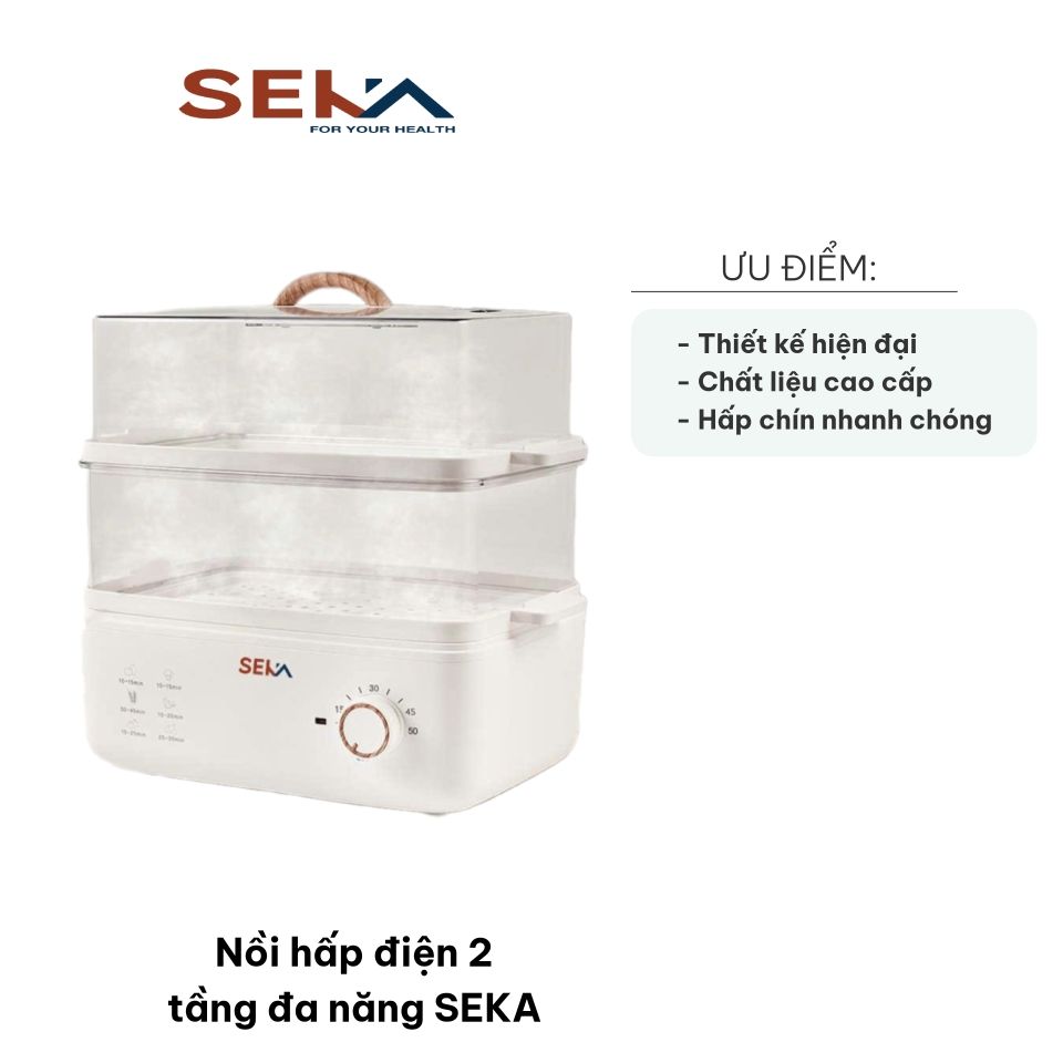Nồi hấp điện 2 tầng đa năng SEKA - Thiết kế hiện đại 10L, hấp bánh, gà, rau củ, tiết kiệm thời gian và vẫn giữ độ tươi ngon.