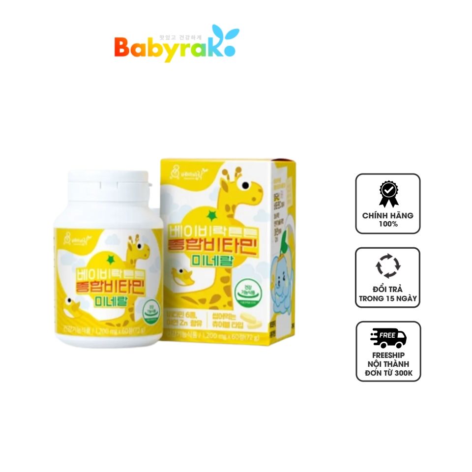 Kẹo Vitamin Tổng Hợp Hươu Cao Cổ Babyrak Hàn Quốc - Bổ Sung Vitamin C, A, D3 cho Trẻ 2-3 Tuổi, Hỗ Trợ Phát Triển Chiều Cao và Sức Khỏe.