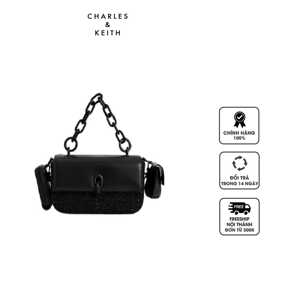Túi Charles & Keith Wren Acrylic Chain Handle Tweed Bag CK2-80770547 Black