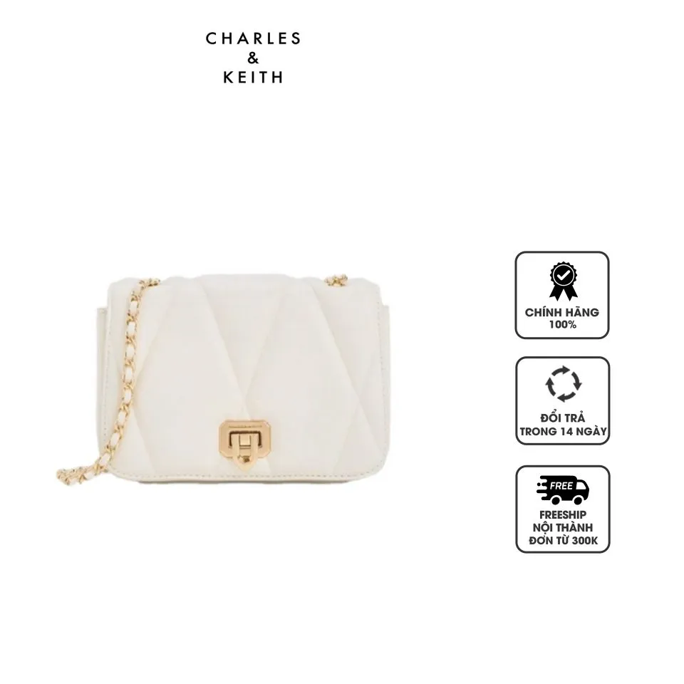 Túi xách Charles & Keith Arwen Quilted Shoulder Bag CK2-20271223 White