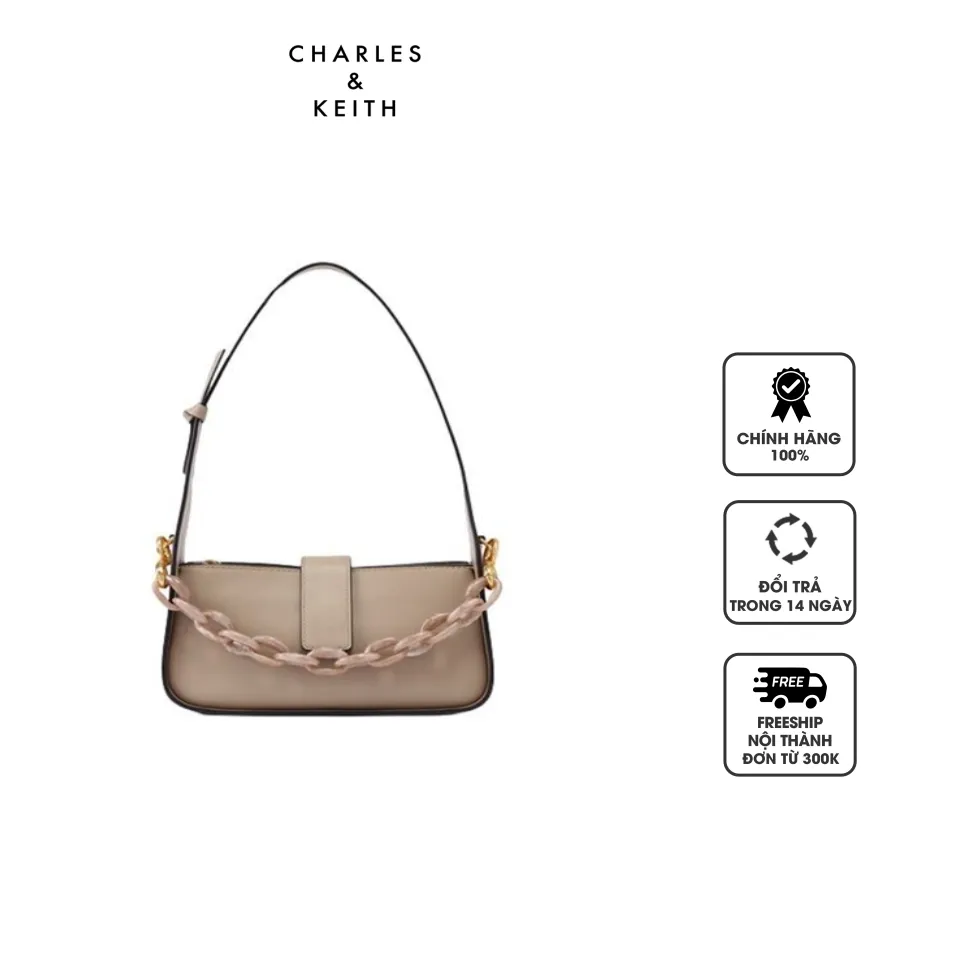 Túi nữ Charles & Keith Leather Chain-Link Bag SL2-50270847 Taupe