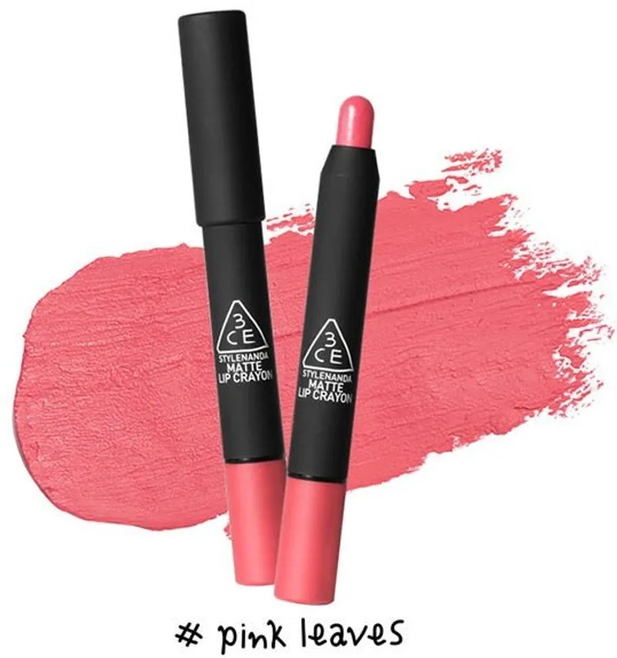 Son 3CE Matte Lip Crayon dạng bút vặn tiện dụng, pink leaves
