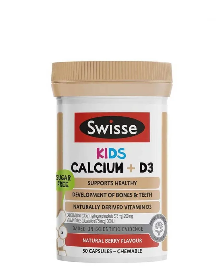 Viên nhai bổ sung Calcium + D3 Swisse Kids cho bé từ 2 tuổi