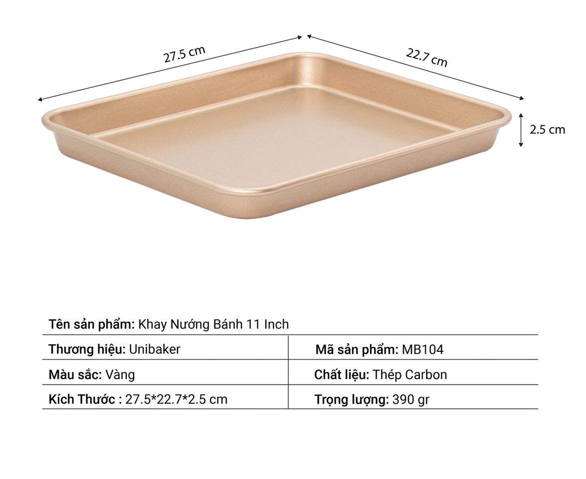 Khay Nướng Bánh Unibaker Hình Chữ Nhật Cao 2.5cm - Dụng Cụ Làm Bánh Chất Liệu Thép Carbon Chịu Nhiệt Tốt, Không Dính, Chuyên Dụng Cho Cookie, Biscotti, Macaron