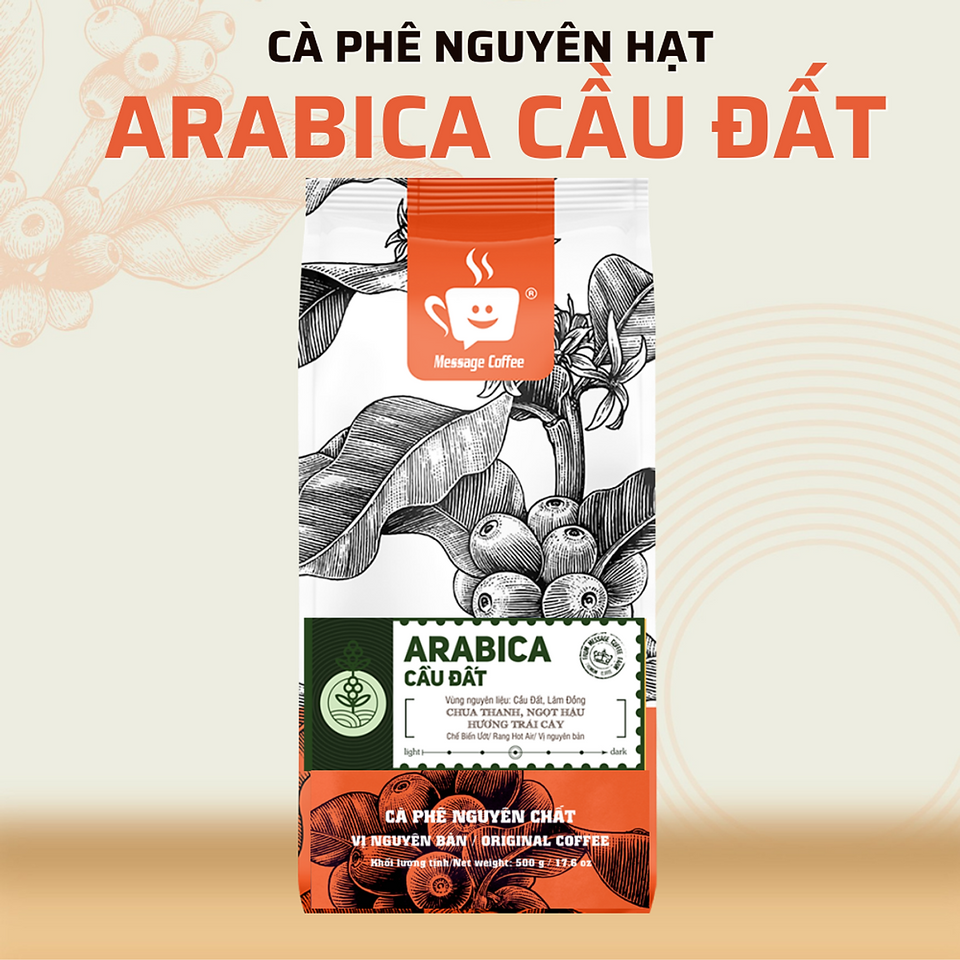 Cà phê nguyên chất Arabica Cầu Đất Message Coffee, Hạt, 0,25kg