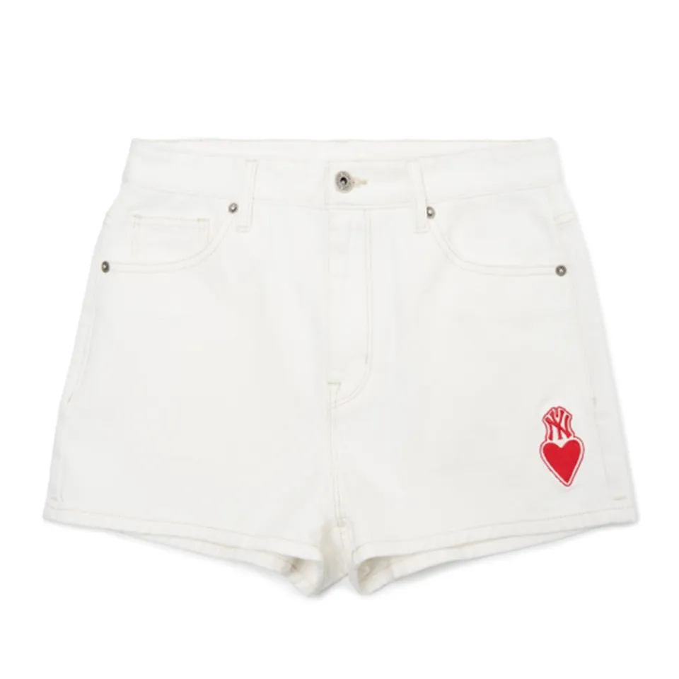 Quần Shorts MLB Denim Trái Tim 3FDPH5023-50CRS Màu Trắng, XS