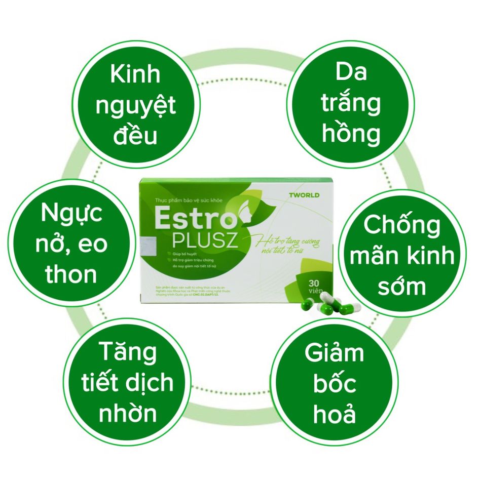 Viên Uống Estro Plusz - Hỗ Trợ Tăng Cường Nội Tiết Tố Nữ, Cân Bằng Kinh Nguyệt, Giảm Đau Bụng Kinh, Bổ Dưỡng Da Sáng Mịn