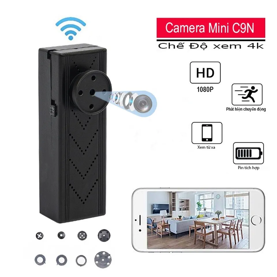 Camera mini wifi Full HD 4K hình khuy áo kết nối điện thoại Minivan C9N, Camera