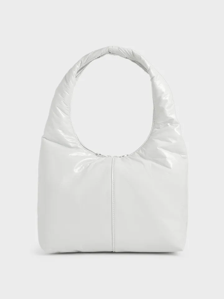Túi Charles & Keith Arch Wrinkled-Effect Large Hobo Bag - White CK2-40781573