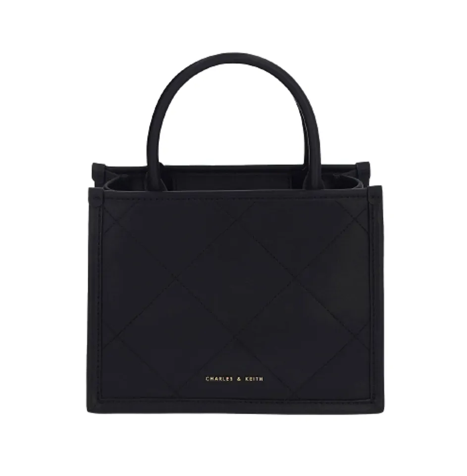 Túi Charles & Keith Celia Quilted Double Handle Tote Bag - Black