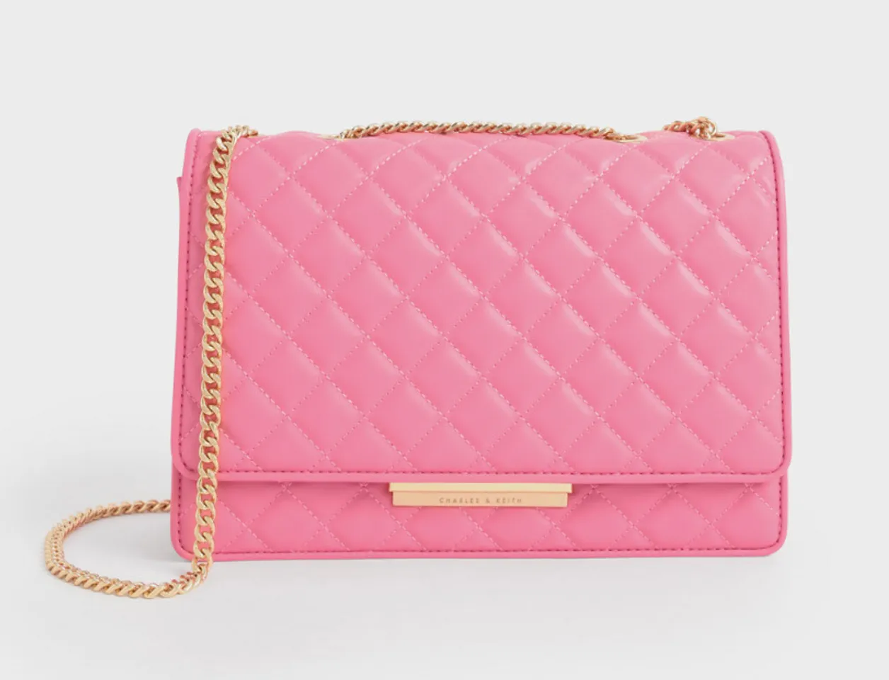 Túi Charles & Keith Double Chain Handle Quilted Bag Pink CK2-20681002-3 màu hồng