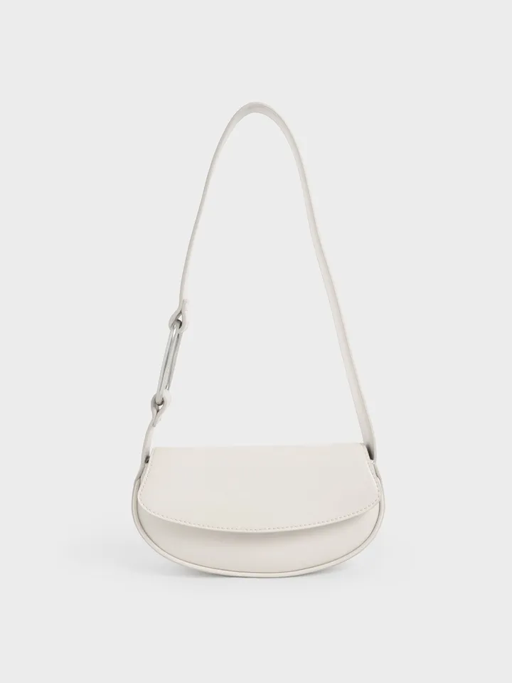Túi nữ Charles & Keith Curved Front Flap Shoulder Bag CK2-20781868 Cream