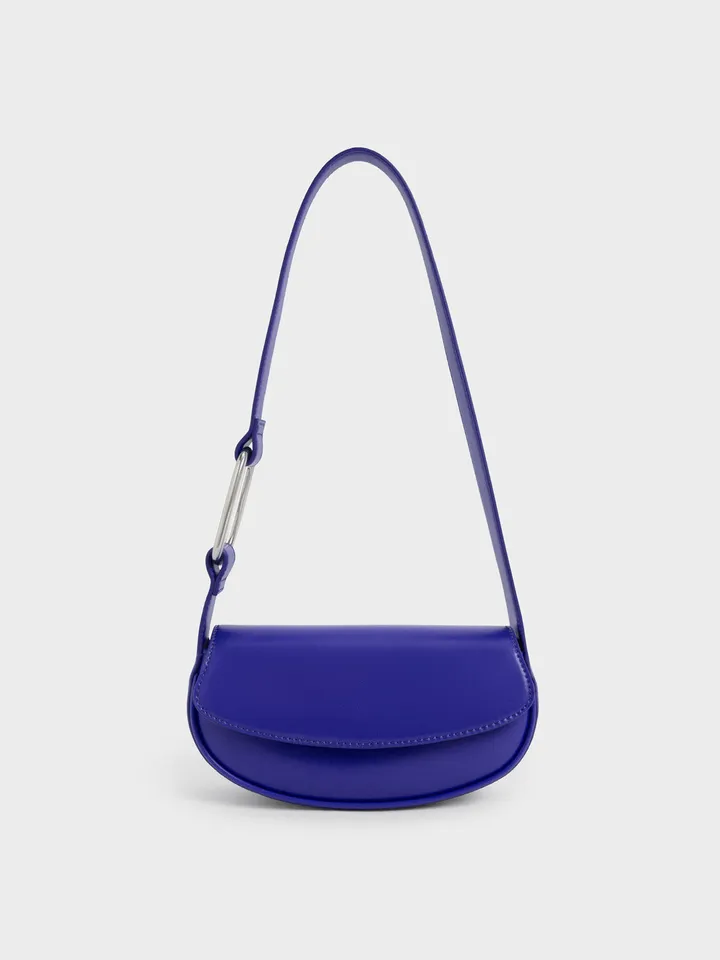 Túi xách Charles & Keith Curved Front Flap Shoulder Bag - Blue