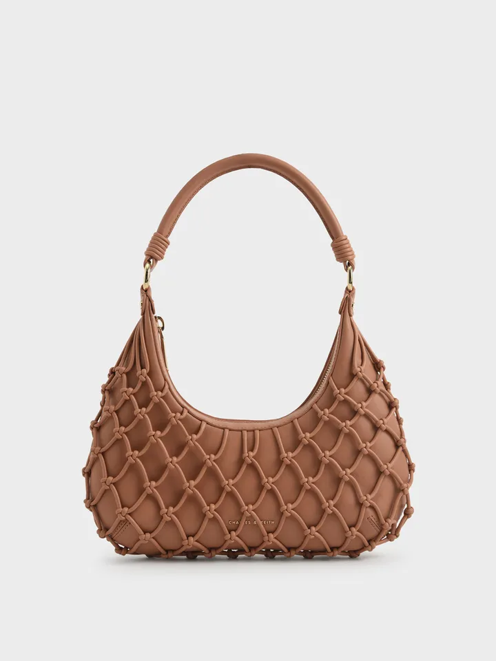 Túi xách Charles & Keith Netted Leather Shoulder Bag - Tan