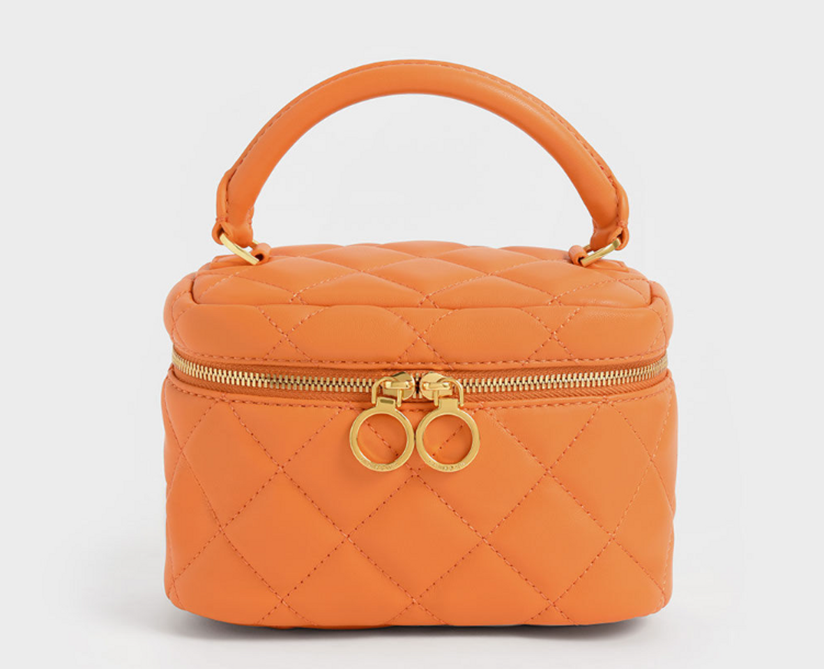 Túi xách Charles & Keith Quilted Two-Way Zip Mini Bag Orange màu cam