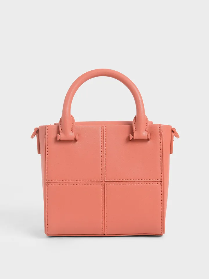 Túi xách Charles & Keith Textured Panelled Top Handle Bag CK2-50671232 Coral