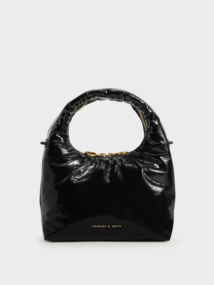Túi xách nữ Charles & Keith Arch Wrinkled-Effect Puffy Bag CK2-80781572 Black