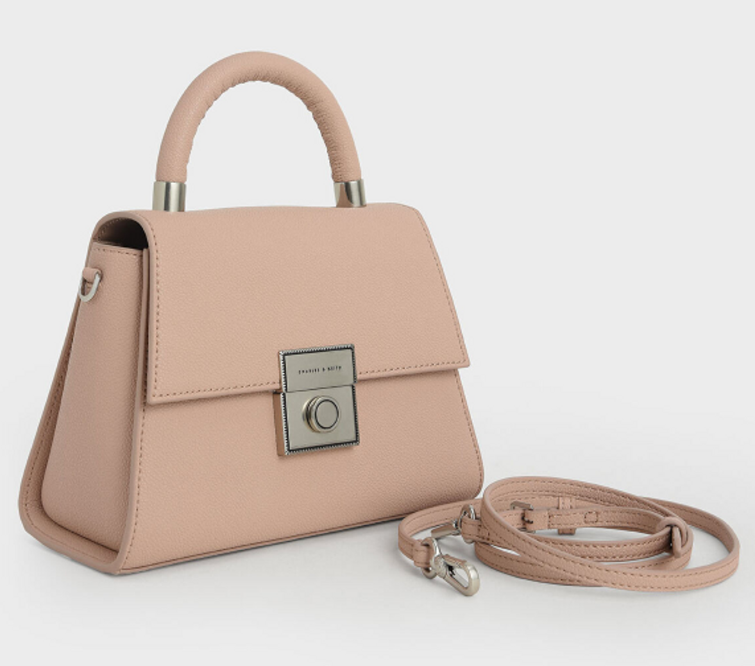 Túi xách nữ Charles & Keith Double Top Handle Structured Bag CK2-50781362  Nude