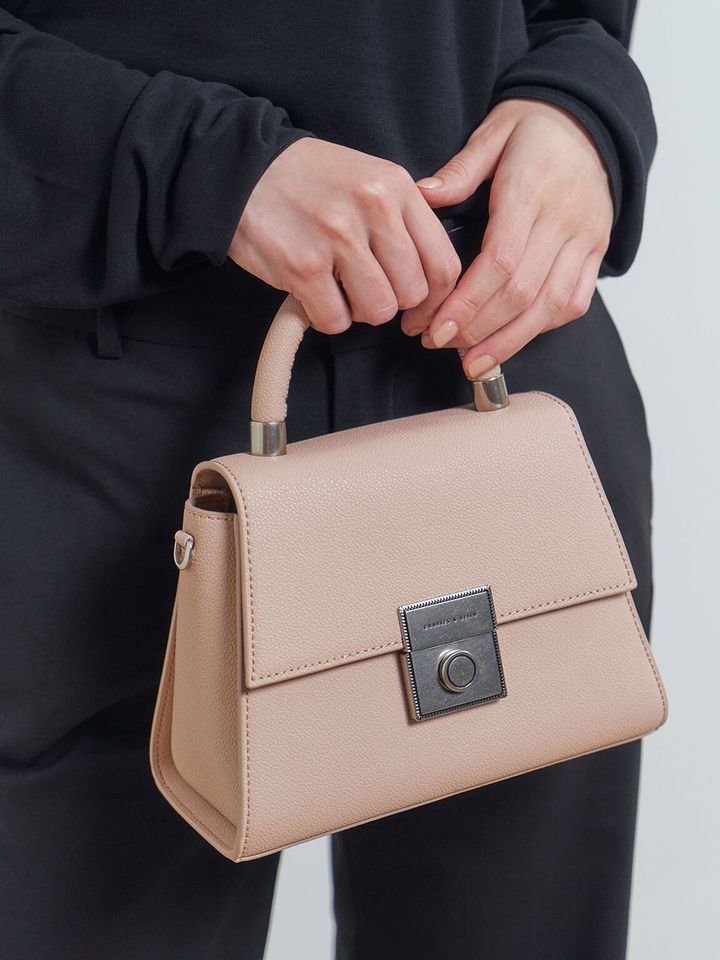 Gold Classic Top Handle Push Lock Bag | CHARLES & KEITH | Bags, Fur bag  charm, Chain strap bag