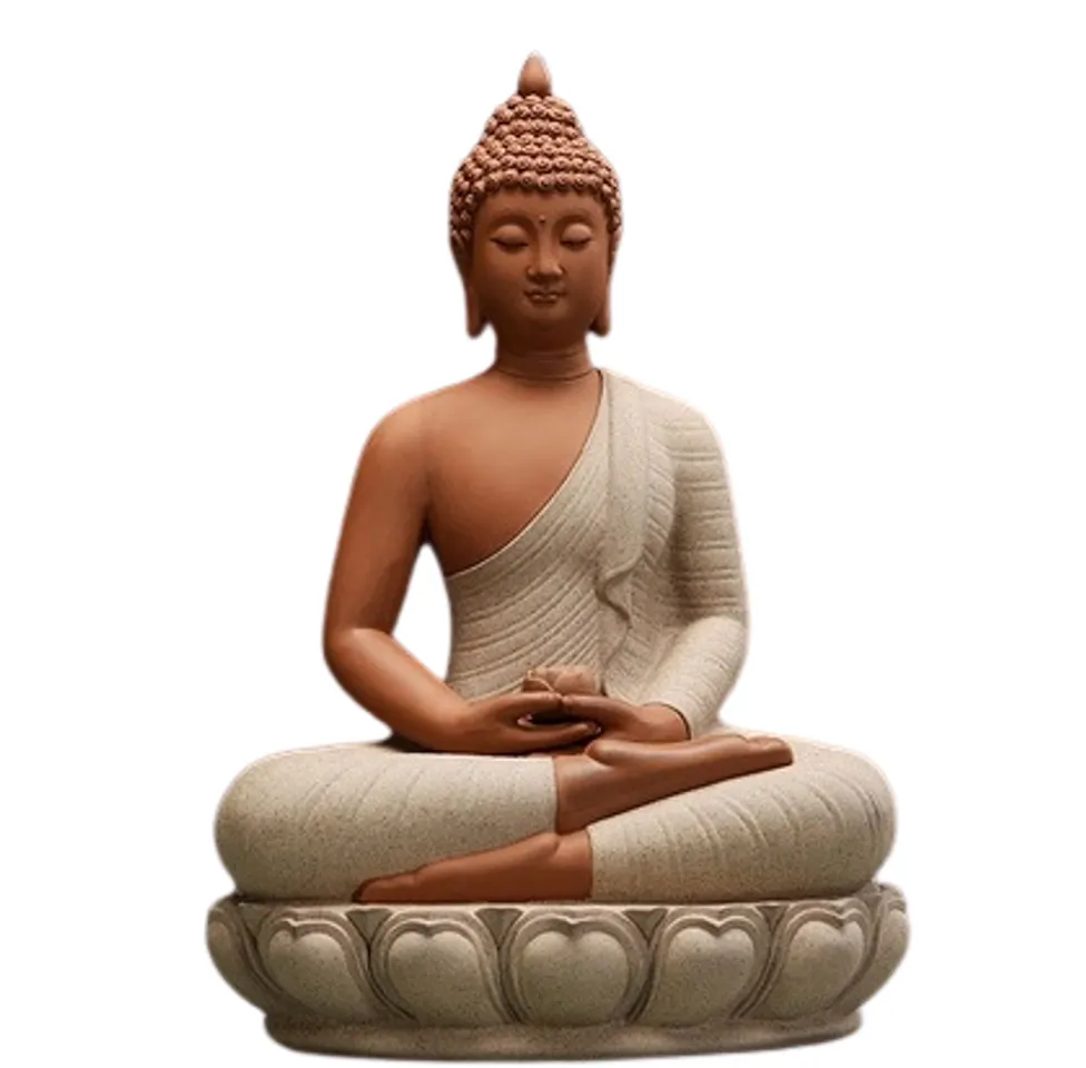 Tượng Phật Thích Ca Ngồi Đài Sen Chất Liệu Gốm Tử Sa 35cm