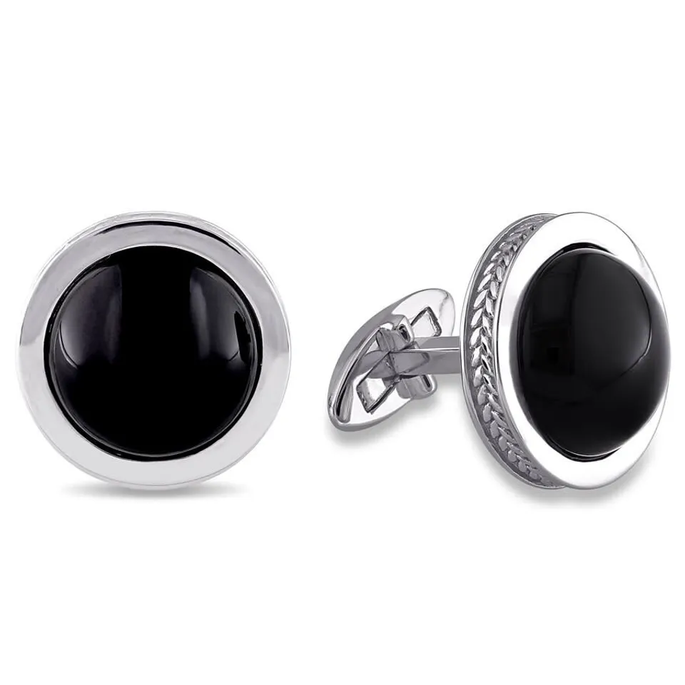 Khuy măng sét Amour 17 CT TGW Black Onyx Bezel Set Cufflinks with Braided Accent in Sterling Silver JMS008512