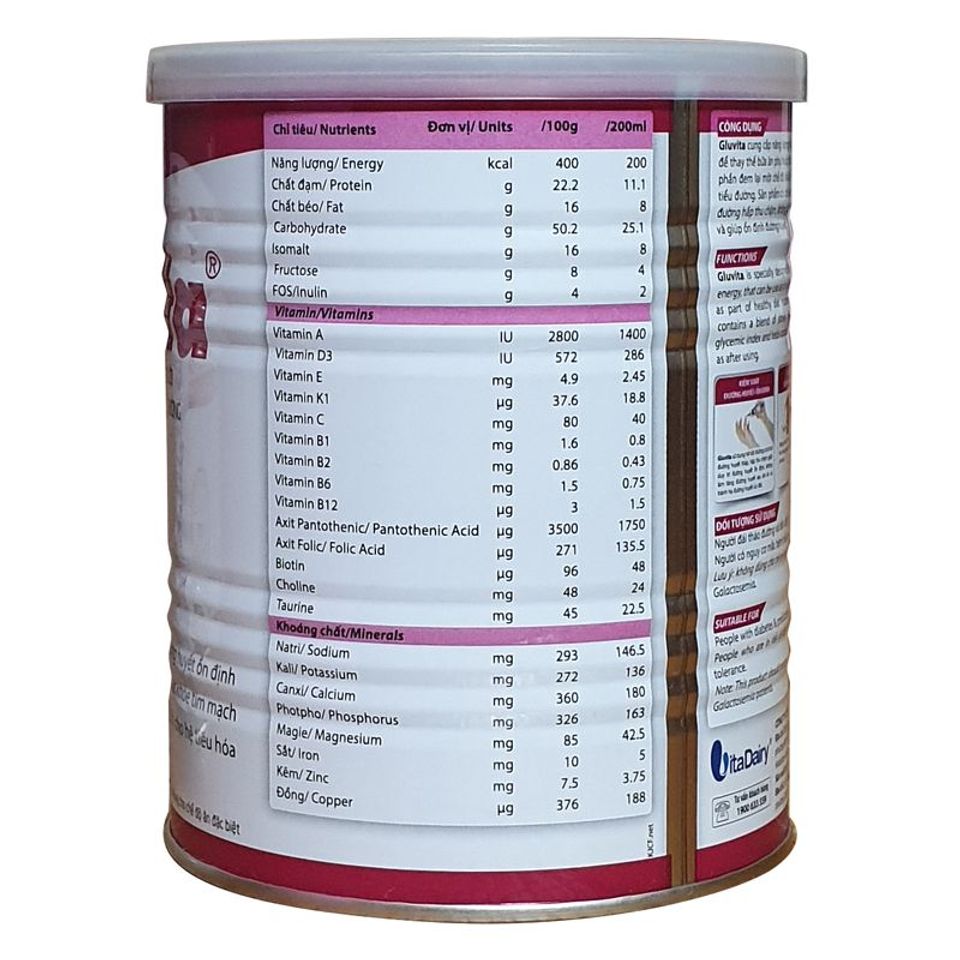 Sữa Bột Dinh Dưỡng Gluvita Vitadairy 400g Cho Người Tiểu Đường - Hỗ Trợ Kiểm Soát Đường Huyết Và Cung Cấp Năng Lượng Thiết Yếu