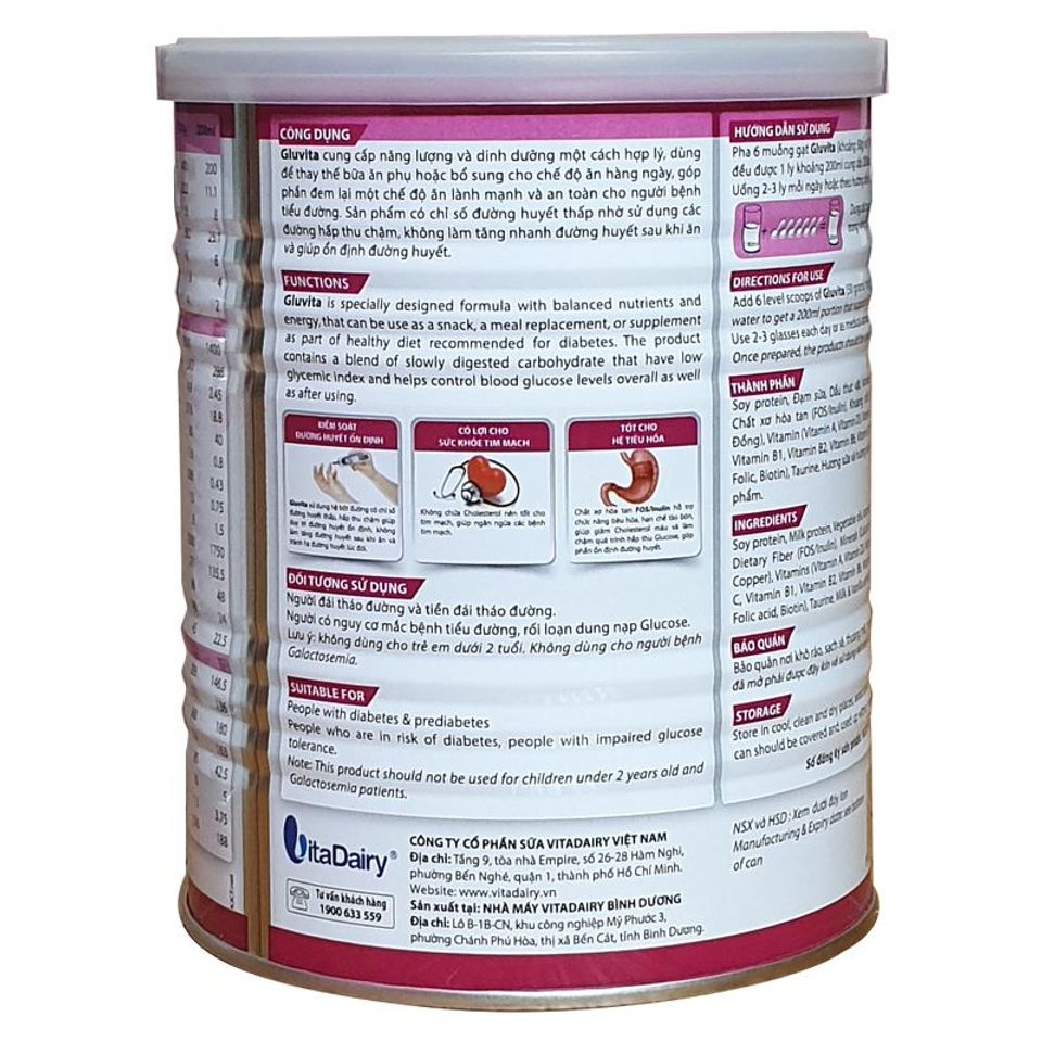 Sữa Bột Dinh Dưỡng Gluvita Vitadairy 400g Cho Người Tiểu Đường - Hỗ Trợ Kiểm Soát Đường Huyết Và Cung Cấp Năng Lượng Thiết Yếu