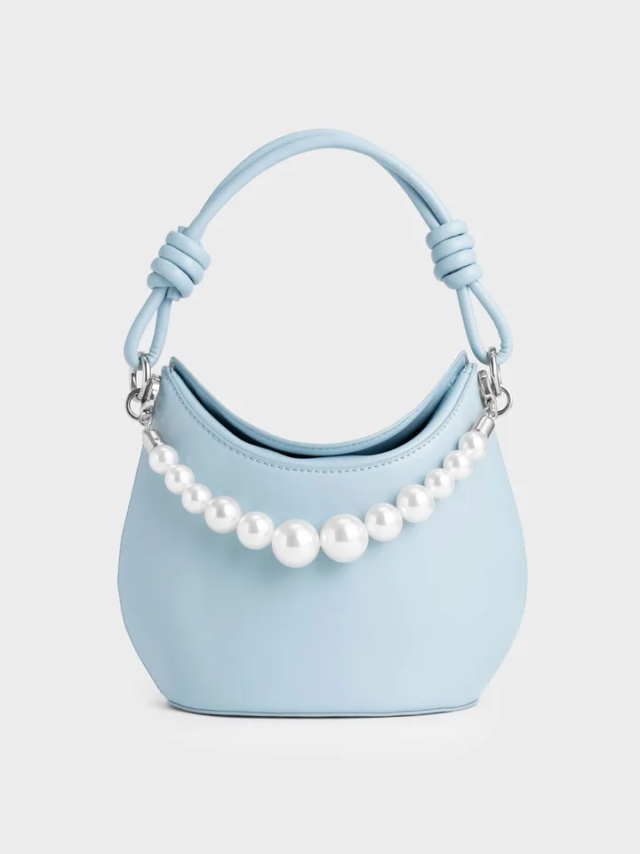 Túi xách Charles & Keith Bead-Embellished Knotted CK2-10270963 Light Blue