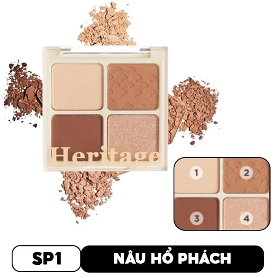 Bảng phấn mắt 4 ô Merzy The Heritage Shadow Palette, SP1 Amber Lotus