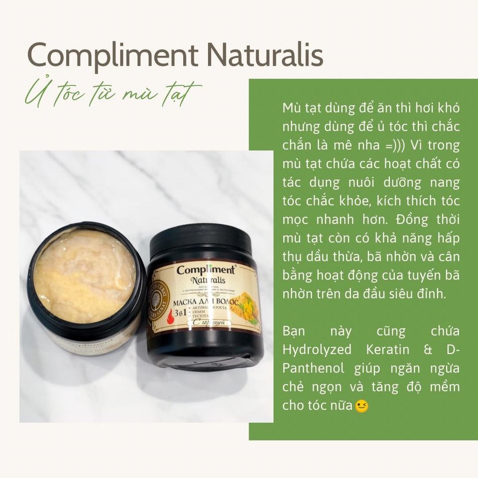 Mặt Nạ Ủ Tóc Compliment Naturalis - Dưỡng Tóc Bồng Bềnh, Giảm Gãy Rụng, Kích Thích Mọc Tóc 500ml