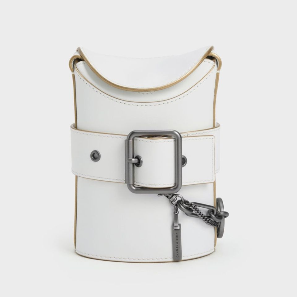Túi Charles & Keith Jules Leather Belted Bucket Bag SL2-10781898 White