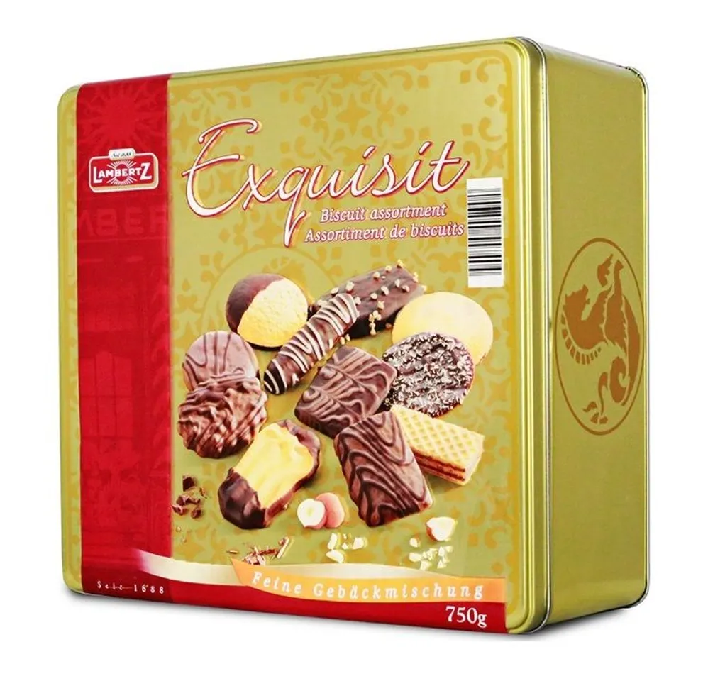 Bánh quy Lambertz Exquisit Đức cao cấp hộp thiếc sang trọng, Hộp đỏ