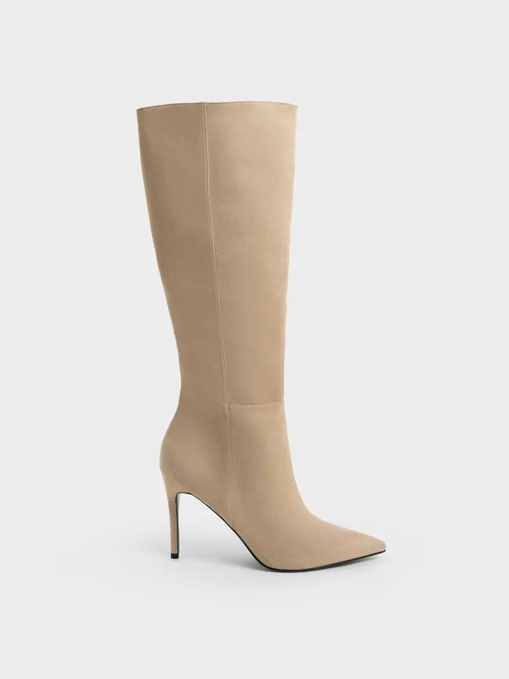 Boots Cao Cổ Charles & Keith Textured Stiletto CK1-90360371 Beige, 39