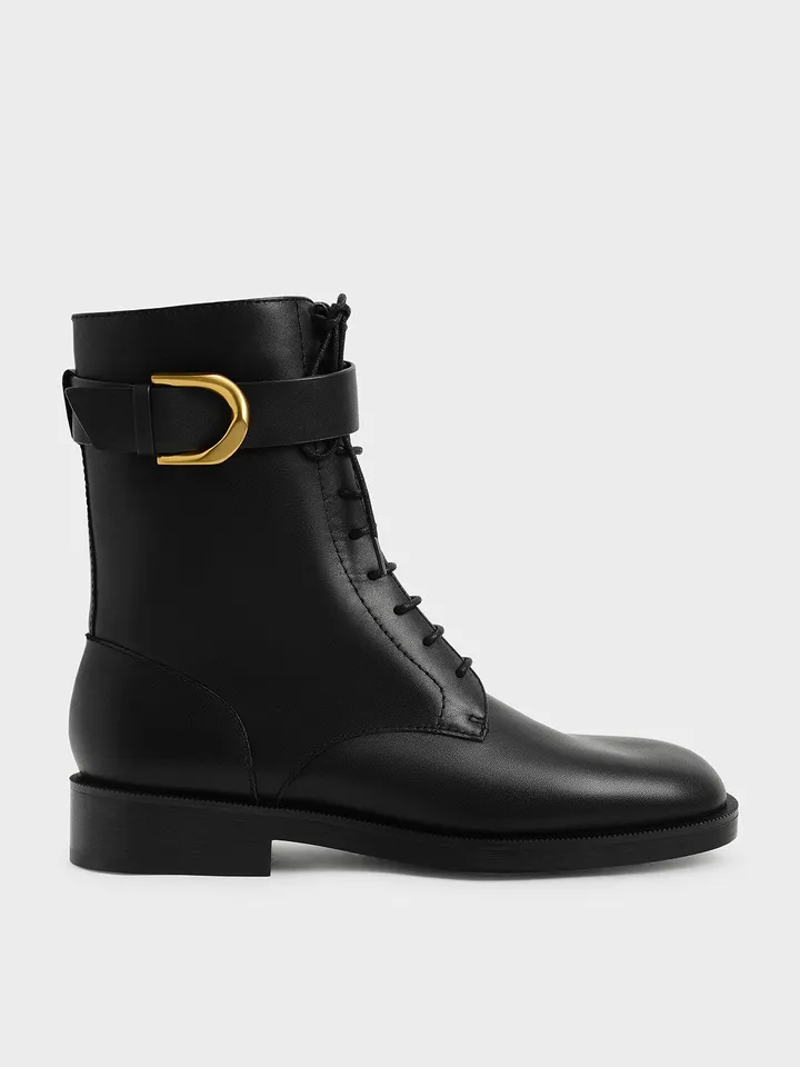 Bốt cổ thấp Gabine Leather Lace-Up Ankle Boots SL1-90280046 Black, 40