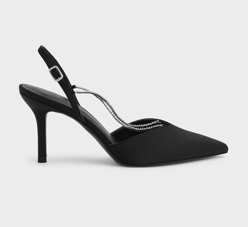 Giày cao gót C&K Adel Recycled Polyester Gem-Strap Slingback Ballerina Pumps CK1-60280280-B Black, 34