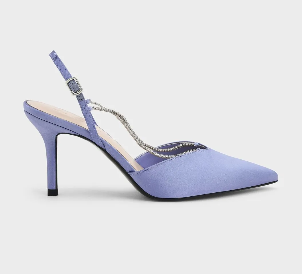 Giày cao gót C&K Adel Recycled Polyester Gem-Strap Slingback Ballerina Pumps CK1-60280280-B Blue, 34
