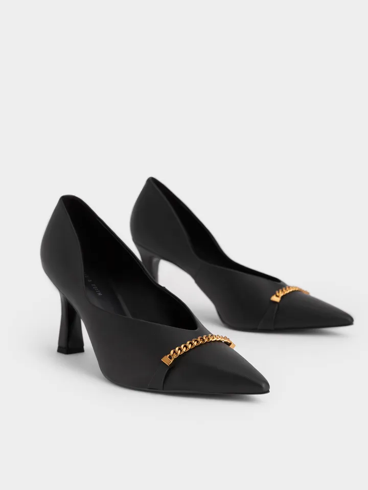 Giày cao gót Charles & Keith Chain Link D'Orsay Pumps Black CK1-60280357 màu đen, 35