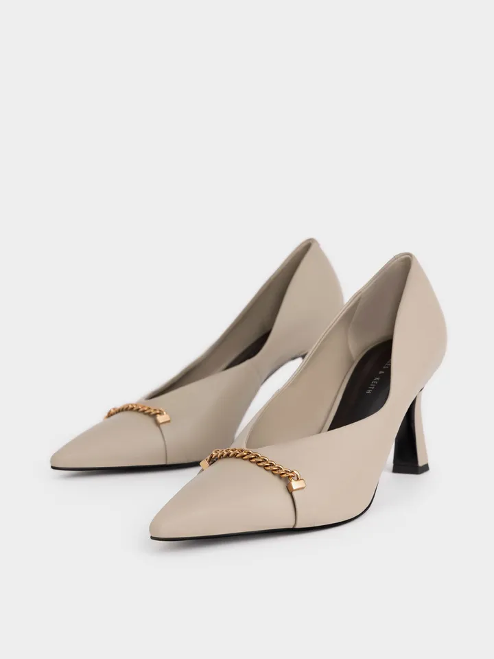 Giày cao gót Charles & Keith Chain Link D'Orsay Pumps CK1-60280357 Taupe, 35