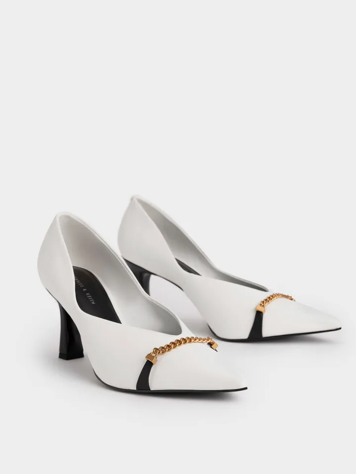 Giày cao gót Charles & Keith Chain Link D'Orsay Pumps White CK1-60280357 màu trắng, 35