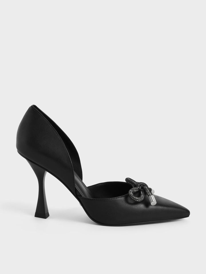 Giày cao gót Charles & Keith Gem-Embellished Bow-Tie D'Orsay Pumps SL1-60280414 Black, 35