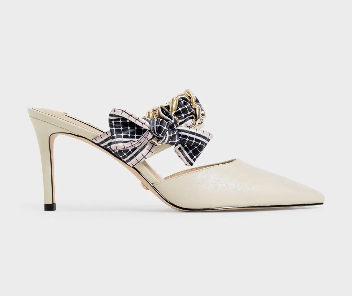 Giày cao gót Charles & Keith Printed Fabric Bow Leather Mules SL1-60280382 Chalk