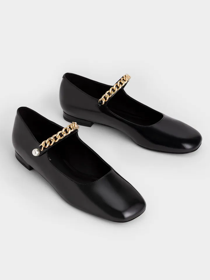 Giày Charles & Keith Beaded Chain-Link Mary Jane Flats Black CK1-70580190 màu đen, 35